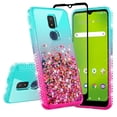thumbnail image 1 of Liquid Glitter Phone Case for AT&T Motivate 2 Case, Cricket Icon 3 Case, Splendor Case Cover w/Tempered Glass Screen Protector - Pink/Teal, 1 of 5