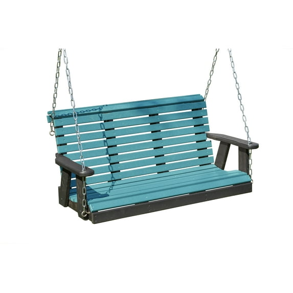 4 Ft Poly Lumber Roll Back Design Porch Swing Everlasting PolyTuf HDPE- Amish Crafted Made In USA-Aruba Blue