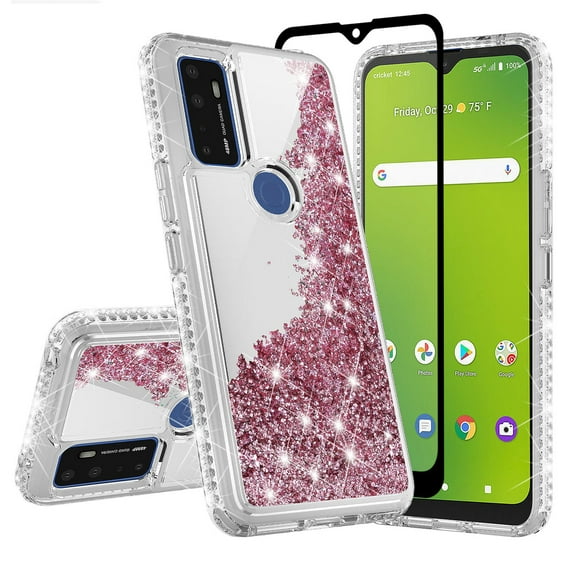 Liquid Quicksand Glitter Cute Phone Case for AT&T Radiant Max 5G / Fusion 5G / Cricket Dream 5G / Innovate 5G Phone Case Cover Clear Bling Diamond for Girls Women - Clear/Rose Gold