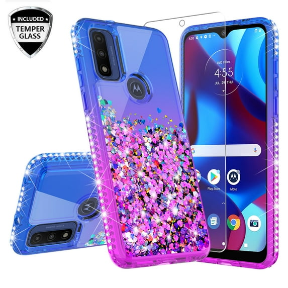 Liquid Quicksand Glitter Phone Case for Moto G Play 2023/G Pure / Moto G Power 2022 Case for Girls Women Clear Phone Case Cover - Purple/Blue