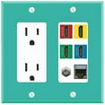 thumbnail image 1 of 4 x HDMI 1-Coax-Cat7 Jack Female-Female Wall Plate - Outlet [Cyan/White], 1 of 7