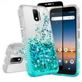 thumbnail image 1 of Cricket Debut/Vision 3/AT&T Calypso 1 & 2 (U318AA/U319AA) Liquid Glitter Phone Case Cover w/Tempered Glass Screen Protector - Clear/Teal, 1 of 5