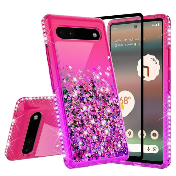 SPYCASE Liquid Glitter Phone Case for Google Pixel 6A Case, Hot Pink/Purple