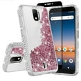 thumbnail image 1 of Cricket Debut/Vision 3/AT&T Calypso 1 & 2 (U318AA/U319AA) Liquid Glitter Phone Case Cover w/Tempered Glass Screen Protector - Clear/Rose Gold, 1 of 5