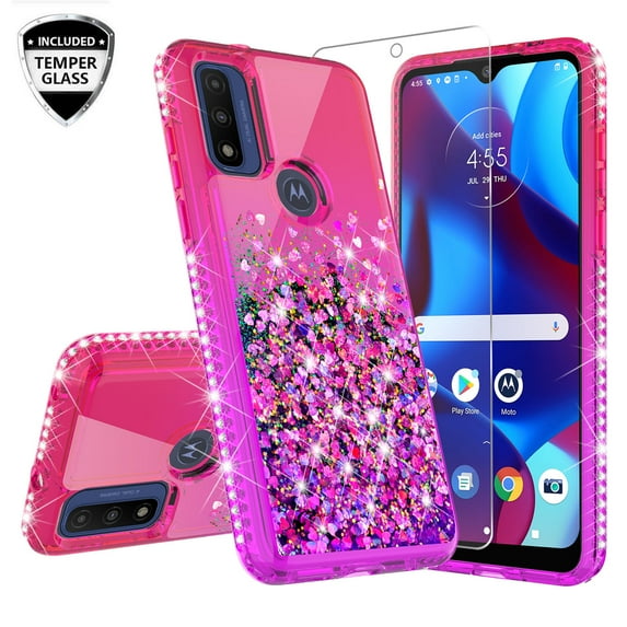 Liquid Quicksand Glitter Phone Case for Moto G Play 2023/G Pure / Moto G Power 2022 Case for Girls Women Clear Phone Case Cover - Hot Pink/Purple