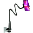thumbnail image 1 of Cell Phone Clip Bed Stand Holder, with Grip Flexible Long Arm Gooseneck Bracket Mount Clamp for Desk, Compatible with iPhone 14 Pro Max XR X 8 7 6 or Other 3.5-7" Devices (Black), 1 of 4