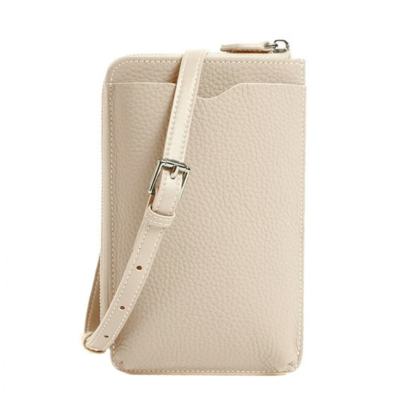 Cell Phone Crossbody Bag Wallet Genuine Leather Women Small Single Shoulder Mobile Phone Credit Card Cash Bag for Travel Shopping Walking White