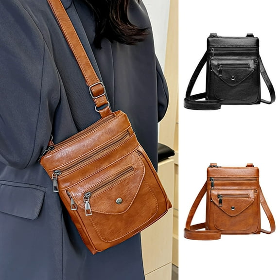 Cell Phone Crossbody Bag for Women | Soft Polyurethane Leather | Ladies Vertical Shoulder Purse | Lightweight Small Coin Bag | Adjustable Strap | 24.5x9.7x9.3cm | Black Brown Options