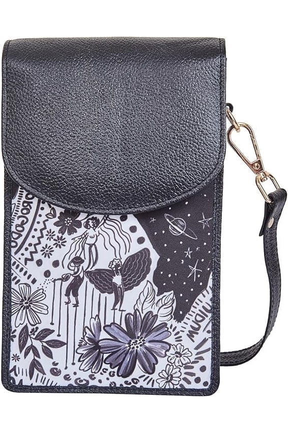 Hand Crafted Nylon & Leather Crossbody Sling Wallet Womens Phone Purse, Compact Shoulder Bag with Adjustable Strap