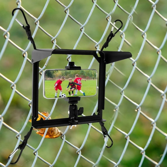Cell Phone Fence Mount with Shade, Game Changer Mounting Kit for Phone, GoPro, Mevo Start and Other Action Cameras, for Recording Baseball, Football, Rugby, Softball, Hockey and Tennis Games (Black)