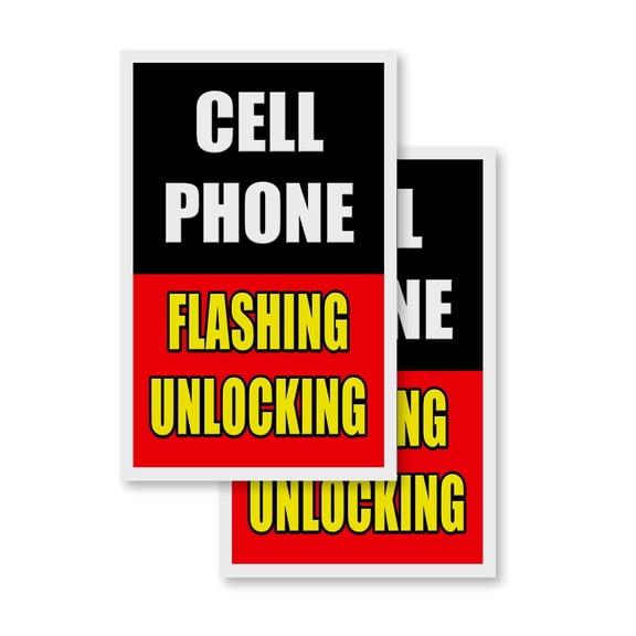 Cell Phone Flashing Unlocking (2-PACK) 24" x 36" Vinyl Decals | Sign Insert Peel & Stick Decals Stickers Window Signs