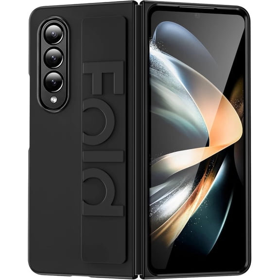 Cell Phone Flip Case Cover Compatible with Samsung Galaxy Z Fold 4 Case,Protector Hard PC Ultra-Thin Anti-Scratches Shockproof Protective Phone Case for Galaxy Z Fold 4 w Wrist Strap,White