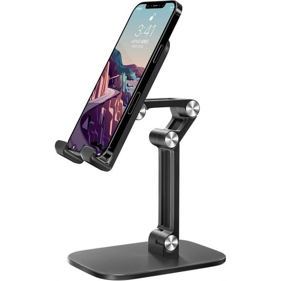 Cell Phone Holder, Adjustable Desktop Cell Phone Stand Cradle Dock Compatible Tablet Stand，iPhone Stand ipad Foldable Phone Stand for Desk Thick Case Phone ，Compatible 4-10in（Black）