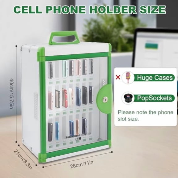 Cell Phone Holder Classroom 24 Slots Aluminum Alloy Cell Phone Storage Cabinet Wall-Mounted Cell Phone Jail Desktop Cell Phone Lock Box Chart with Handle and Security Lock for Clas