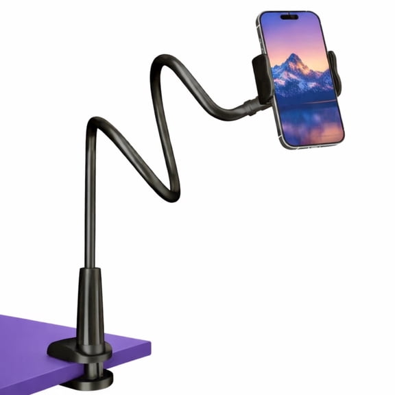 Phone Holder for Bed, Bug Hull Adjustable Gooseneck Cell Phone Stand with Clamp, 360 Flexible Long Arm Mount for Bedside Desk Table Headboard Fits All 4-7" Phones