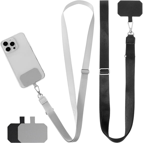 Cell Phone Lanyard, 2 Pcs Phone Lanyard Strap 2X Long-Lasting Tether Tab Universal Nylon Phone Charm Crossbody Lanyard For Cell Phone Accessories Fit All Smartphones (Black, Grey)