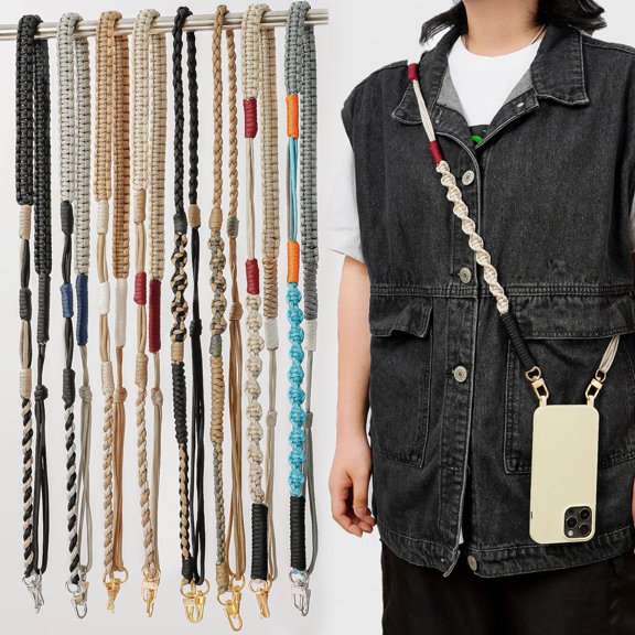 Cell Phone Lanyard, Adjustable Fit Crossbody Strap High-Strength Braided Rope Anti-Lost Hands-Free Phone Neck Strap