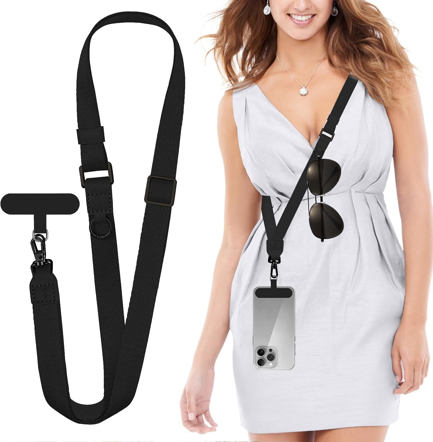UKON 3-in-1 Crossbody Phone Lanyard - Adjustable Phone Strap With Metal Chain, Wristlet & Neck Strap