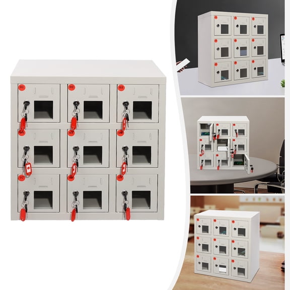 Cell Phone Lock Box 9 Slots Phone Locker & Key Cell Phones Storage Cabinet White For Schools, Factories