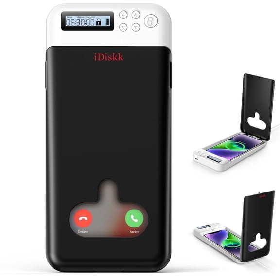 iDiskk Portable Timed Cell Phone Lock Box with Timer Compatible with iOS & Android Phones- Self Control to Help Kids & Students Focus Back - Black 1-Pack