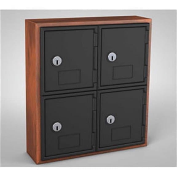 Cell Phone Locker 4 Door with Key Lock - Cherry & Black - 12 x 4 x 13.5 in.
