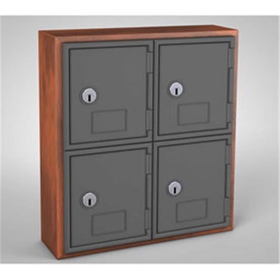 Cell Phone Locker 4 Door with Key Lock, Cherry & Grey - 12 x 4 x 13.5 in.