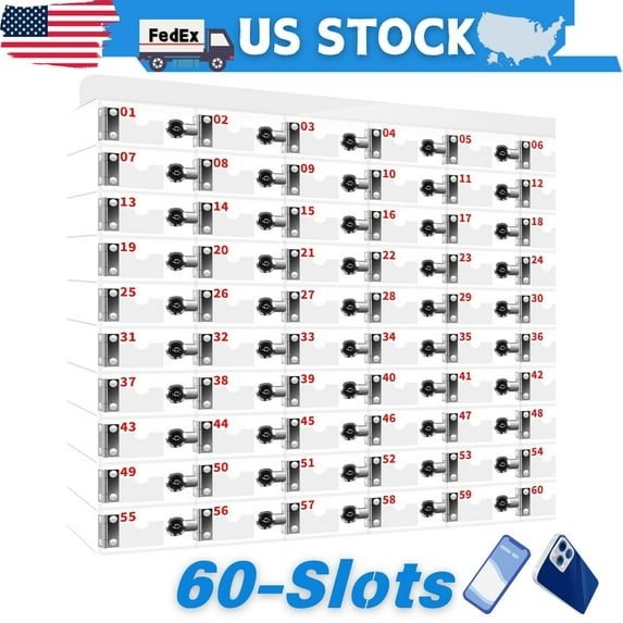 Cell Phone Locker 60 Slots, Acrylic Transparent Cell Phone Locker Box, Durable Cell Phone Storage Cabinet, Wall-mountable with Door Locks and Keys, for Gyms and Fitness Centers