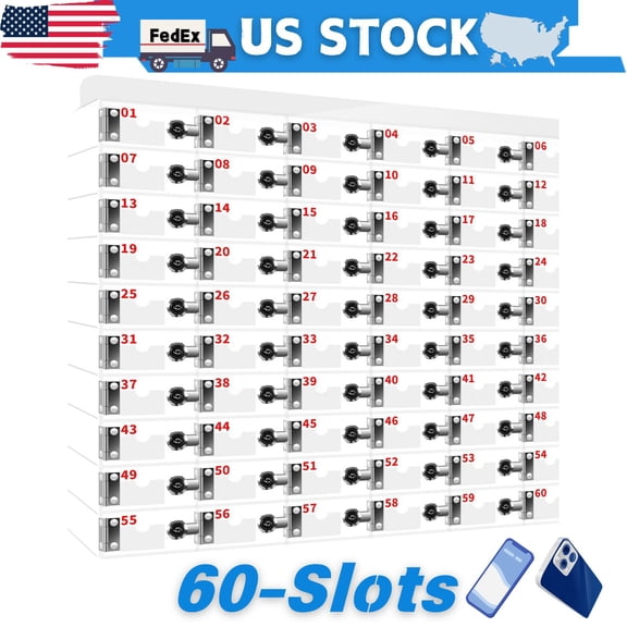Cell Phone Locker 60 Slots, Acrylic Transparent Cell Phone Locker Box, Durable Cell Phone Storage Cabinet, Wall-mountable with Door Locks and Keys, for Gyms and Fitness Centers