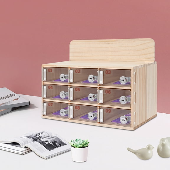 Cell Phone Locker Box, 9-Slot Cell Phones Storage Cabinet, Cell Phone Storage Box