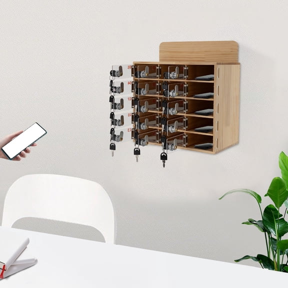 Cell Phone Locker Box, Cell Phone Storage Cabinet, Wood Cell Phone Storage Cabinet With Keys for Offices, Conference Rooms, Cinemas