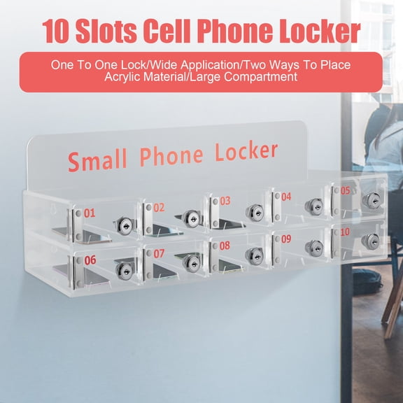 Cell Phone Locker Box Clear Cell Phone Storage Acrylic Cell Phone Lock Box with Door Locks and Keys Wall Mounted Cell Phones Storage Cabinet for Office School Classroom Factory (12 Slots)