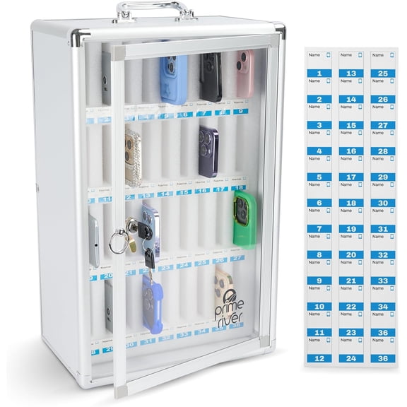Cell Phone Locker for Classroom, Gym & Office | Secure Aluminum Storage Cabinet 36 Slots | Portable & Wall-Mounted Organizer