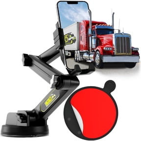 Cell Phone Mount for Truck Phone Holder for Truck Drivers - Heavy Duty Suction Cup + Dashboard Pad, iPhone Holder for Dashboard Window 16.9 inch Long, for iPhone & Samsung, Big Rig Trucker, Black