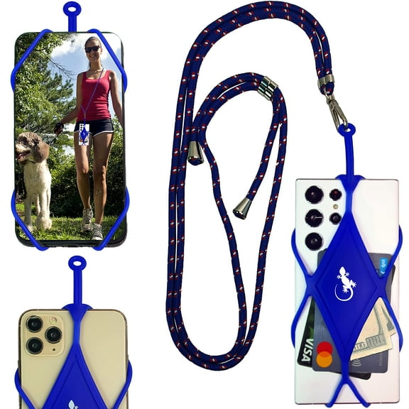Cell Phone Neck Holder by Gecko - Phone Neck Strap Lanyard Phone Case Compatible with iPhone Lanyard - Phone Strap Holder (Sailor Blue XL Neck - Blue Diamond)