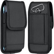 Cell Phone Pouch Nylon Belt Holster Case Compatible with Phone 17 16 15 14 13 12 11 & Pro Models, Samsung Galaxy S20 S21 S22 S23 S24 S25, Black–L