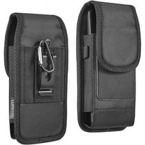 Cell Phone Pouch Nylon Holster Case with Metal Belt Clip Cover for Apple iPhone 15 14 Pro Max Plus - Black