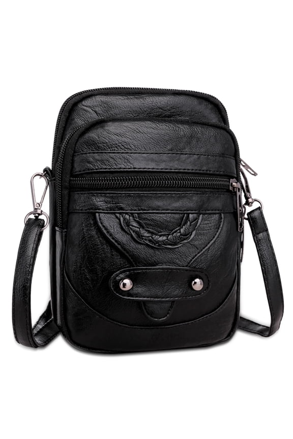 Cell Phone Purse, Leather Small Crossbody Bag for Women, Lightweight Phone Shoulder Bags with Earphone Hole, Mini Cell Phone Purse Pouch Wallet Handbag with Adjustable Strap, Black