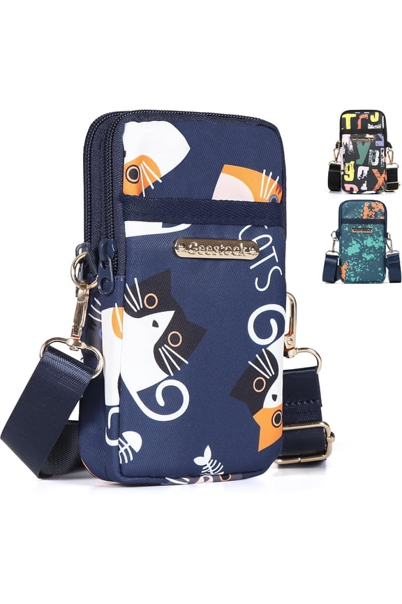 Cell Phone Purse Small Crossbody  Holsters Bags with Arm Bands Phone Key Pouch Holder for Running, Walking, Hiking & Biking (Blue Cats)