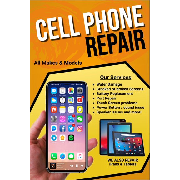Cell Phone Repair iPads Tablets Advertising Poster Sign