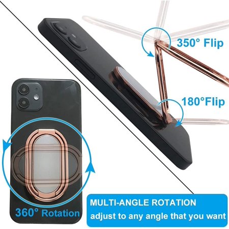 Cell Phone Ring Holder Finger Kickstand, Foldable 360° Rotation Cellphone Stand for Desk, Office Desktop, Magnetic Car Mount, Metal Multi-Angle for Phone Back Grip (Rose Gold)