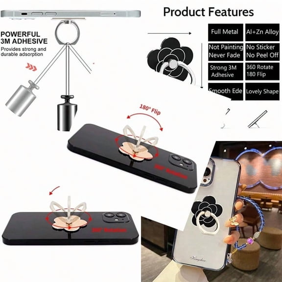 Cell Phone Ring Holder FlowerFwaytech 360 Rotate Metal Finger Ring Socket Grip Kickstand for Smartphones 4Pack Flower4