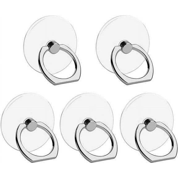 Cell Phone Ring Holder Stand 5 Pack, Transparent Phone Ring Holder Finger Kickstand 360 Degree Rotation Clear Phone Ring Grip Compatible iPhone Cellphone Phone Case (Round)