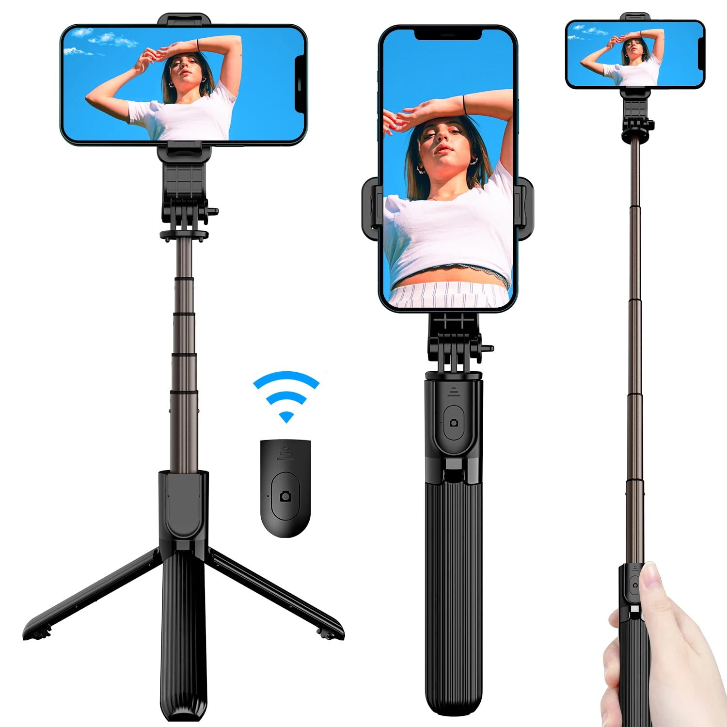Cell Phone Selfie Stick Tripod Aluminium Alloy Selfie Stick with Wireless Remote Smartphone Tripod Tripod