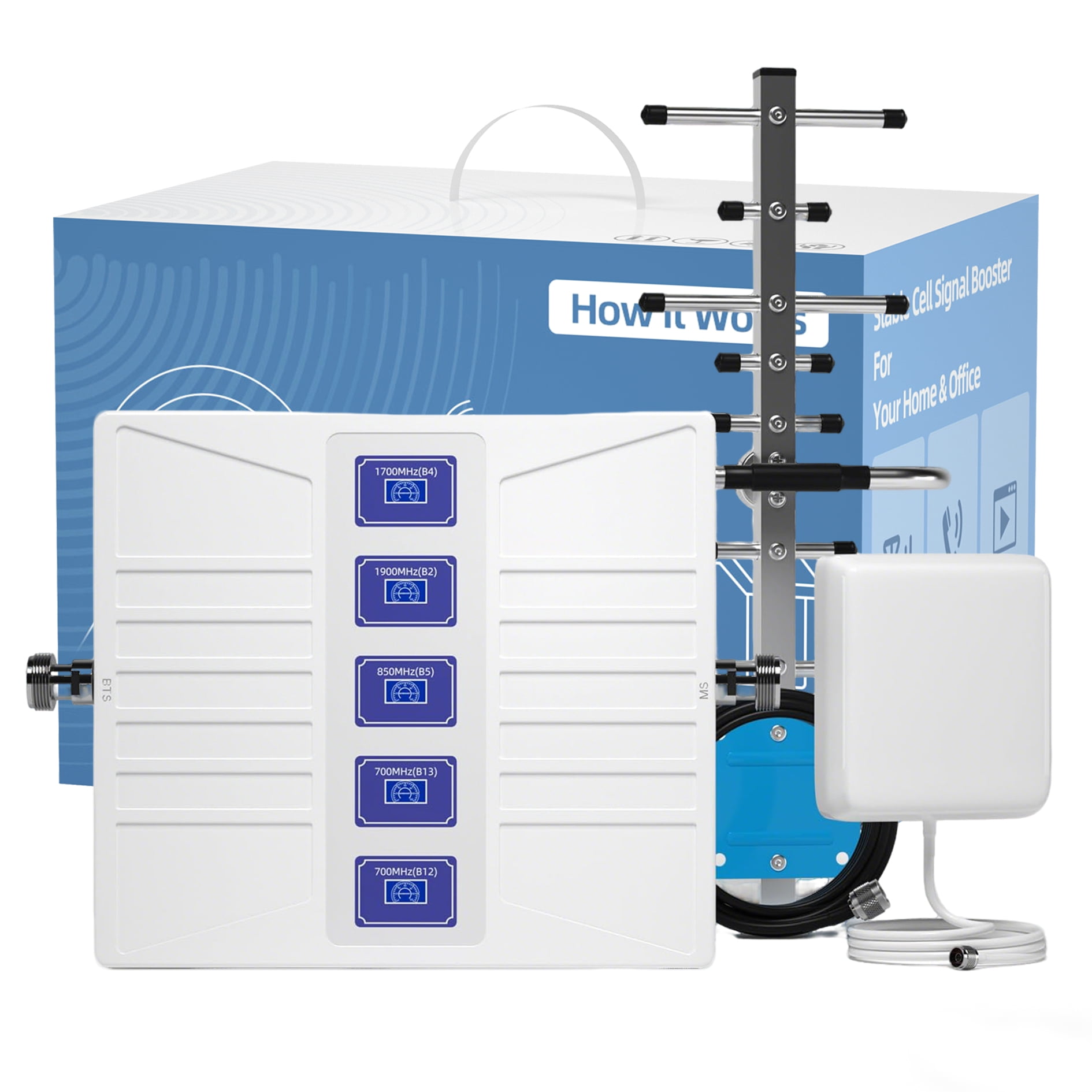 Cell Phone Signal Booster, Band 12/17, 13, 5, 2/25, 4/66 Cell Phone Booster 2G 3G 4G 5G LTE for Verizon AT&T T-Mobile Sprint All US Carrier Cellular Signal Amplifier Repeater FCC Approved