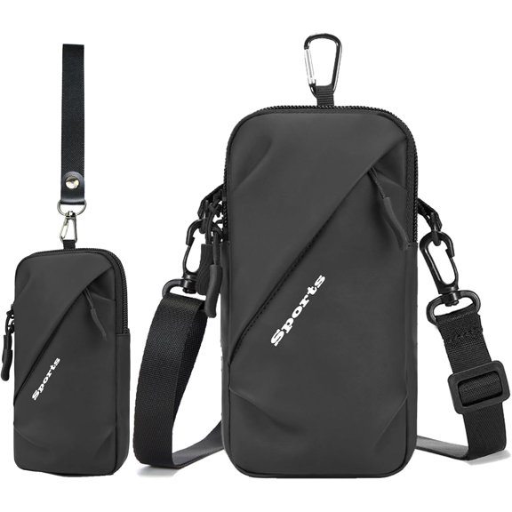 Cell Phone Sleeve Pouch with Adjustable Crossbody Strap  Lanyard and Wrist Strap, Cell Phone Holder Around ,  Holder for Walking for Men Women (Black)
