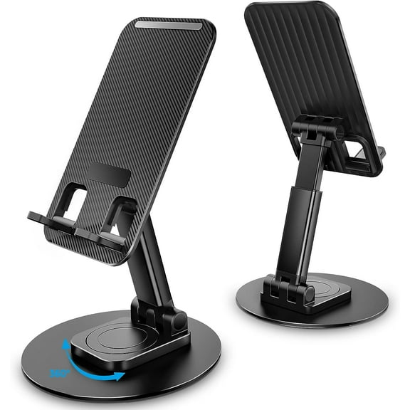 Cell Phone Stand, 360Rotation Height Adjustable Phone Holder for Desk, Thick Case Friendly Foldable Portable Cellphone Stand Compatible with All Mobile Phone 4-10", Desk Accessories, Black