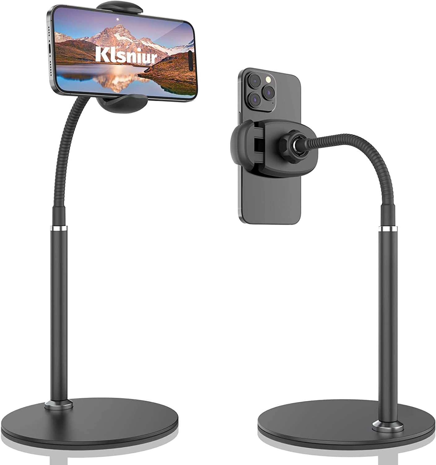 Cell Phone Stand, Adjustable Height & Angle Gooseneck Stand for Desk  Flexible Arm Universal Holder, Aluminum Alloy Desktop Recording Compatible  with