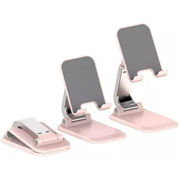 Cell Phone Stand, Adjustable Height and Angle iPhone Stand for Desk, Foldable Cell Phone Holder Compatible with 4-12.9 Inches iPhone X Xs 11 12 13 Pro Max XR SE/iPad/Kindle/Tablet (Pink)