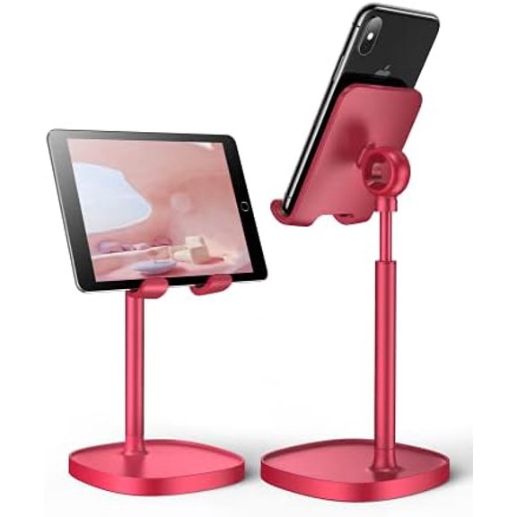 Cell Phone Stand Adjustable Phone Holer for Desk, Computer Office Desk Accessories for iPhone 16 Holder Women Kitchen Essentials Fits All Mobile Phones Switch Kindle iPads Tablet 4-10in Red