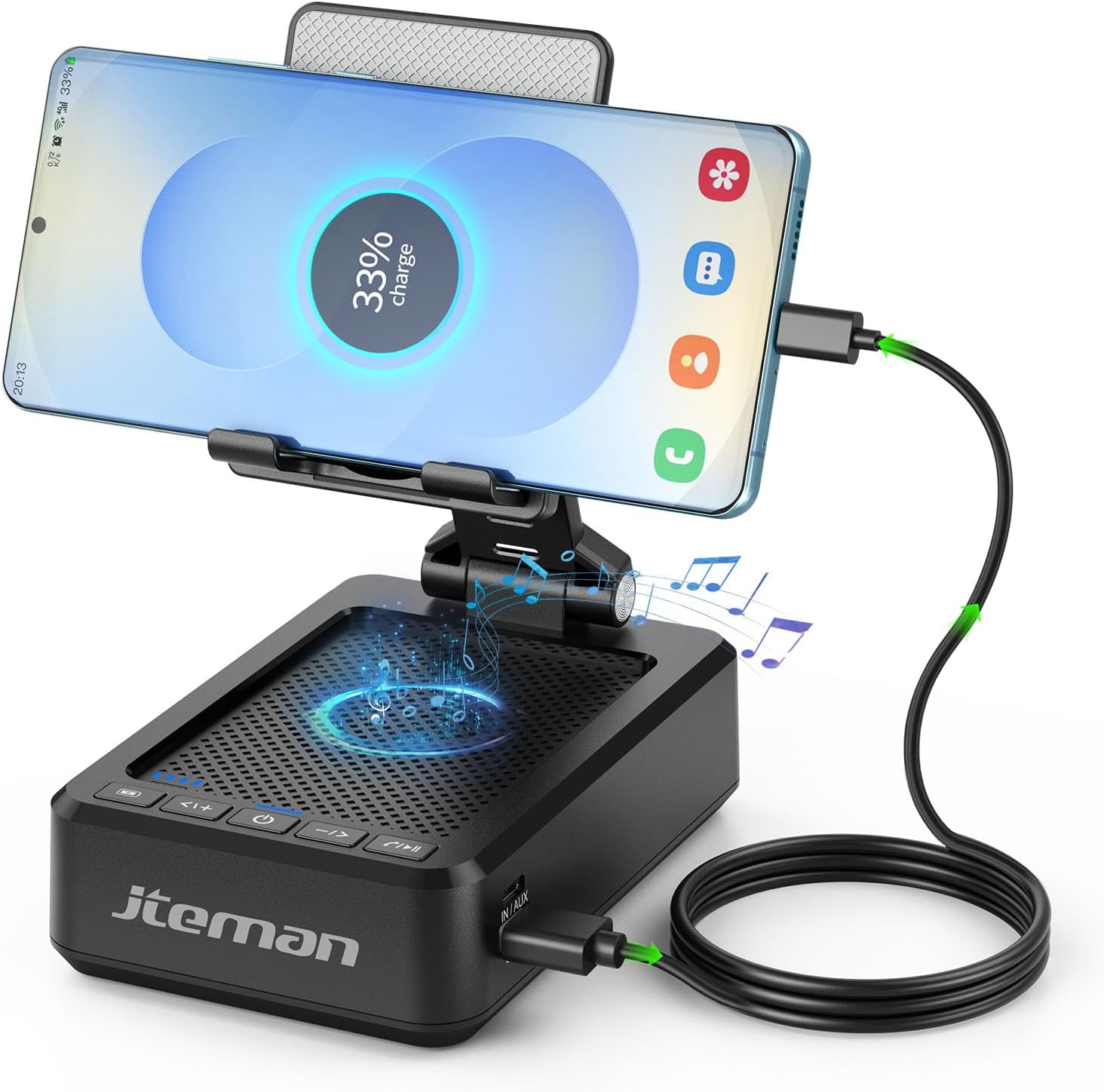 Cell Phone Stand with Bluetooth Speaker,HD Sound Adjustable Phone Holder,Birthday Gifts for Men Women, Cool Tech Kitchen Gadgets for Most Phones and Tablets-Black